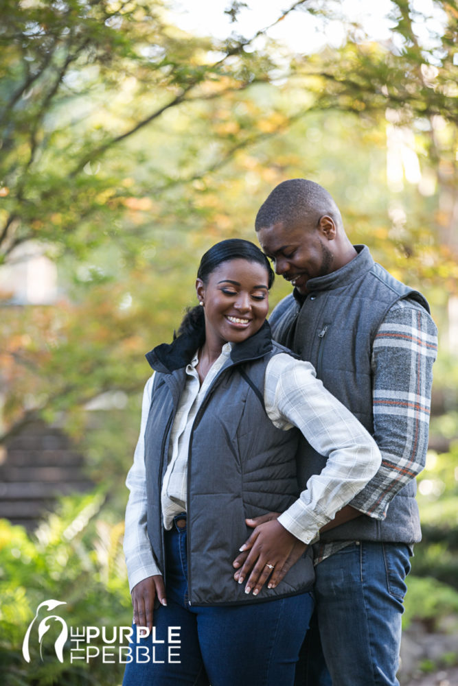 Couple cuddles up for their fall engagement session